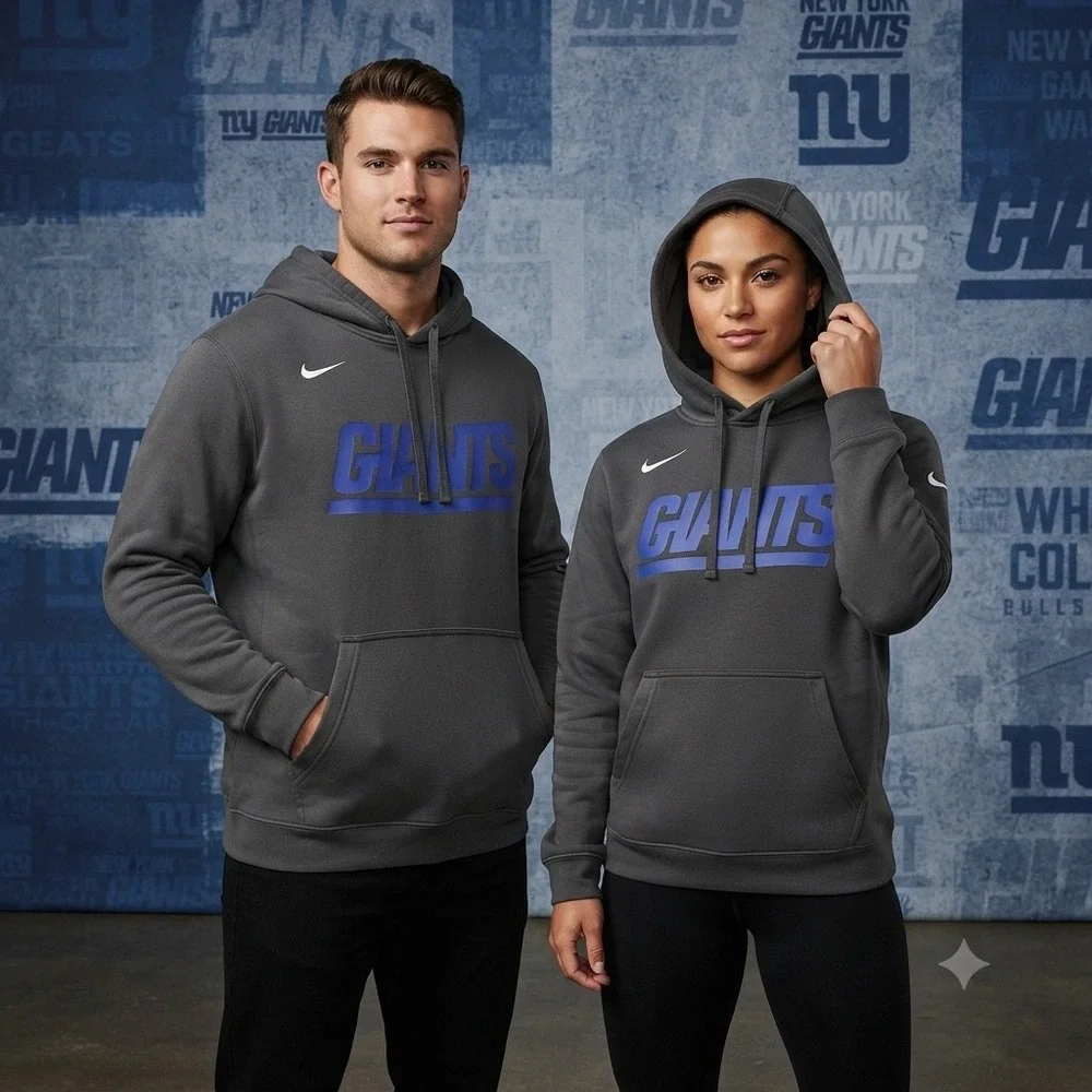 Nike New York Giants Gray Pullover Hoodie Blue Graphic NFL Football Mens XL Warm
